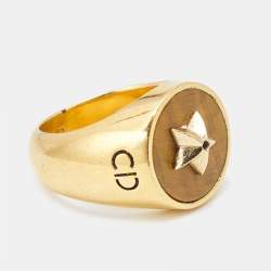 Pre Owned Dior CD Tigers Eye Gold Tone Ring Size 53