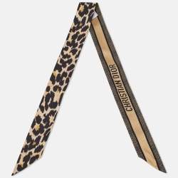 Dior Beige/Black Leopard Print Silk Mizza Mitzah Scarf