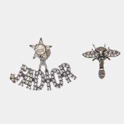 مملوكة مسبقًا Dior J'adior Asymmetrical Bee Crystal Silver Tone Earrings