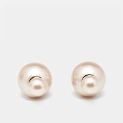 Pre Owned Dior Tribales Faux Pearl Gold Tone Stud Earrings