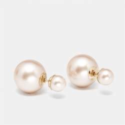 Pre Owned Dior Tribales Faux Pearl Gold Tone Stud Earrings