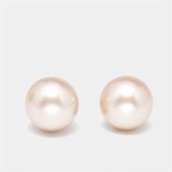 Pre Owned Dior Tribales Faux Pearl Gold Tone Stud Earrings