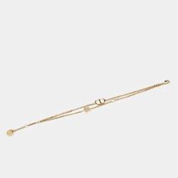 Pre Owned Dior Petit CD Double Chain Crystals Gold Tone Bracelet