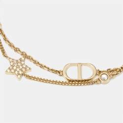 Pre Owned Dior Petit CD Double Chain Crystals Gold Tone Bracelet
