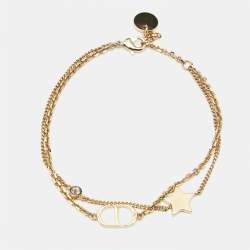 Pre Owned Dior Petit CD Double Chain Crystals Gold Tone Bracelet