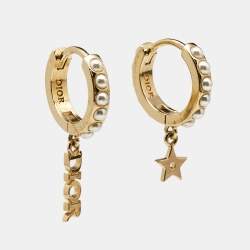 Pre Owned Dior Dior(r)evolution Faux Pearl Gold Tone Earrings