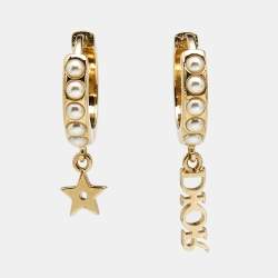 Pre Owned Dior Dior(r)evolution Faux Pearl Gold Tone Earrings