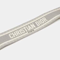 Pre Owned Dior Grey/White Embroidered Logo Canvas and Leather Shoulder Bag Strap