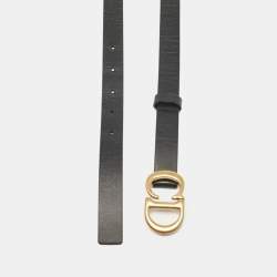 مملوكة مسبقًا Dior Black Leather CD Logo Buckle Belt 80CM