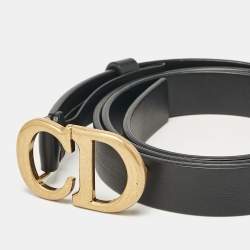 مملوكة مسبقًا Dior Black Leather CD Logo Buckle Belt 80CM