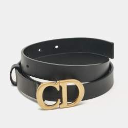 مملوكة مسبقًا Dior Black Leather CD Logo Buckle Belt 80CM