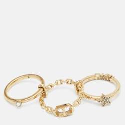 Dior CD Crystals Gold Tone Logo Triple Ring Size 54