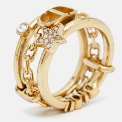 Dior CD Crystals Gold Tone Logo Triple Ring Size 54