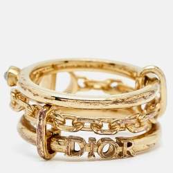 Dior CD Crystals Gold Tone Logo Triple Ring Size 54