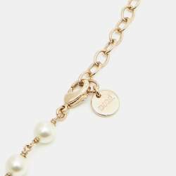 Pre Owned Dior Butterfly Faux Pearl Gold Tone Necklace
