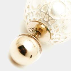 Pre Owned Dior Tribales Secret Cannage Faux Pearls Gold Tone Metal Earrings
