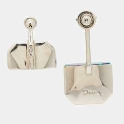 Pre Owned Dior Asymmetrical Crystal Resin Silver Tone Earrings