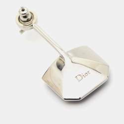 Pre Owned Dior Asymmetrical Crystal Resin Silver Tone Earrings