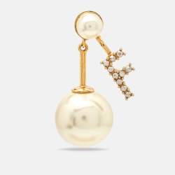 Pre Owned Dior My ABC Faux Pearl Crystals Gold Tone Single Earring
