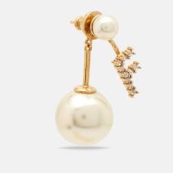 Pre Owned Dior My ABC Faux Pearl Crystals Gold Tone Single Earring