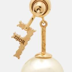 Pre Owned Dior My ABC Faux Pearl Crystals Gold Tone Single Earring