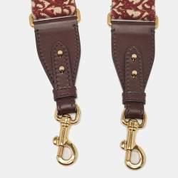 Pre Owned Dior Burgundy/Beige Oblique Canvas and Leather Studded Shoulder Bag Strap