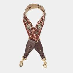 Pre Owned Dior Burgundy/Beige Oblique Canvas and Leather Studded Shoulder Bag Strap