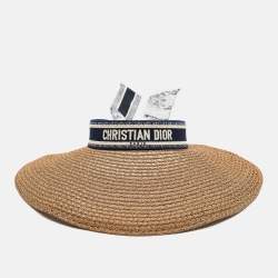 Dior Brown Straw Dioriviera D-Ocean Visor with Silk Mitzah