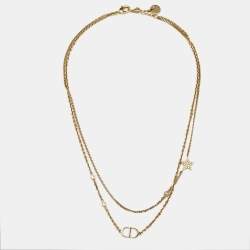 Pre Owned Dior Petit CD Crystals Gold Tone Double Strand Necklace