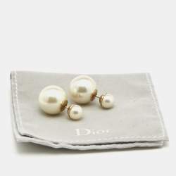 Pre Owned Dior Tribales Faux Pearl Gold Tone Stud Earrings