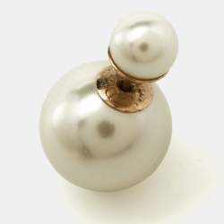 Pre Owned Dior Tribales Faux Pearl Gold Tone Stud Earrings