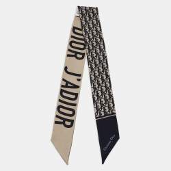 Pre Owned Dior Blue/Grey J'Adior Oblique Print Silk Mitzah Scarf