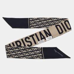 Pre Owned Dior Blue/Grey J'Adior Oblique Print Silk Mitzah Scarf