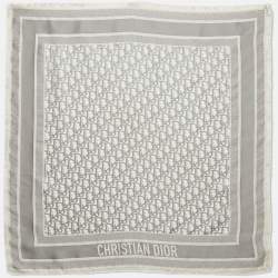 Dior Grey Oblique Silk Fringed Scarf 