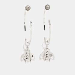 Pre Owned Dior Bee Crystals Silver Tone Hopp Earrings