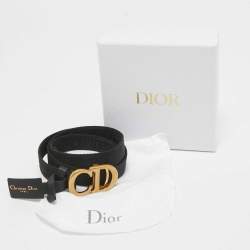 مملوكة مسبقًا Dior Black Canvas and Leather CD Logo Slim Belt