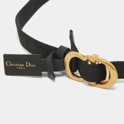 مملوكة مسبقًا Dior Black Canvas and Leather CD Logo Slim Belt
