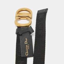 مملوكة مسبقًا Dior Black Canvas and Leather CD Logo Slim Belt