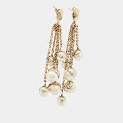 Pre Owned Dior Mise en Dior Faux Pearl Gold Tone Dangle Earrings