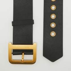 Dior Black Leather Diorquake Buckle Wide Belt 80CM