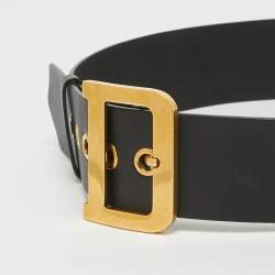 Dior Black Leather Diorquake Buckle Wide Belt 80CM