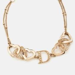 Pre Owned Dior Interlocking Heart Crystal Gold Tone Bracelet
