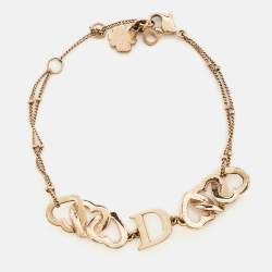 Pre Owned Dior Interlocking Heart Crystal Gold Tone Bracelet