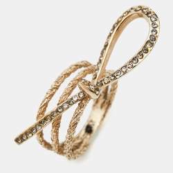 Pre Owned Dior Bow Crystal Gold Tone Cocktail Ring 51