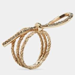 Pre Owned Dior Bow Crystal Gold Tone Cocktail Ring 51