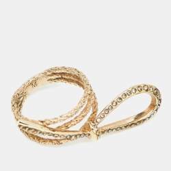 Pre Owned Dior Bow Crystal Gold Tone Cocktail Ring 51
