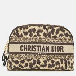Dior Beige/Black Leopard Print Canvas Cosmetic Pouch
