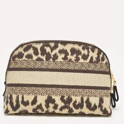 Dior Beige/Black Leopard Print Canvas Cosmetic Pouch
