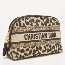 Dior Beige/Black Leopard Print Canvas Cosmetic Pouch