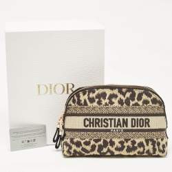 Dior Beige/Black Leopard Print Canvas Cosmetic Pouch